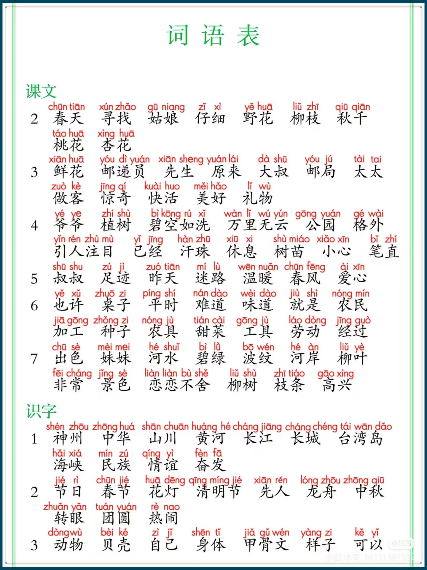 二年级下册语文【词语表+写字表+识字表】燃梦学堂-中小学电子版资料下载：课件/试卷/教案/知识点全覆盖燃梦学堂